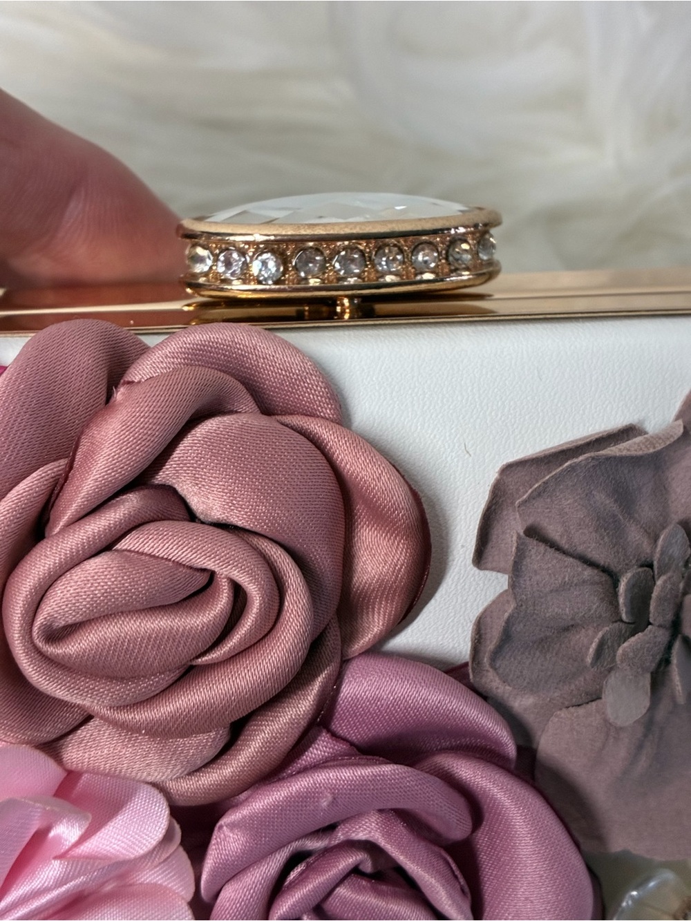 White Floral Applique Evening Clutch with Mixed Flower Accents - Picture 8 of 8